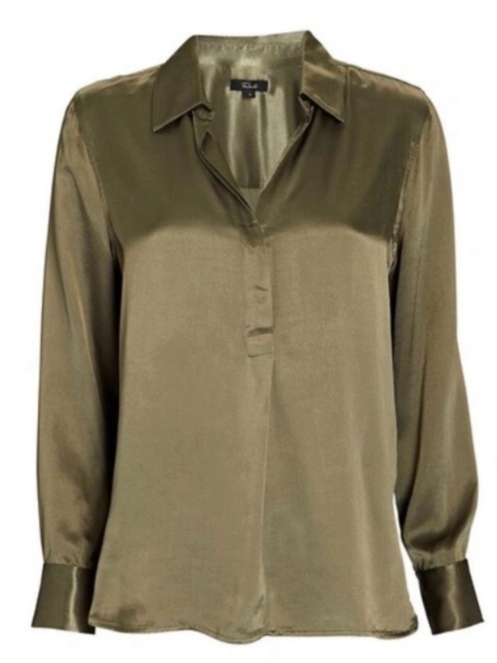 NWT Rails Nissa Silky Long Sleeve Blouse in Olive Green Satin Professional Top